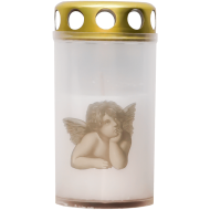 Set 20 candele albe 25 ore cu capac metalic pentru cimitir model ingeras 100 g Zniczplast